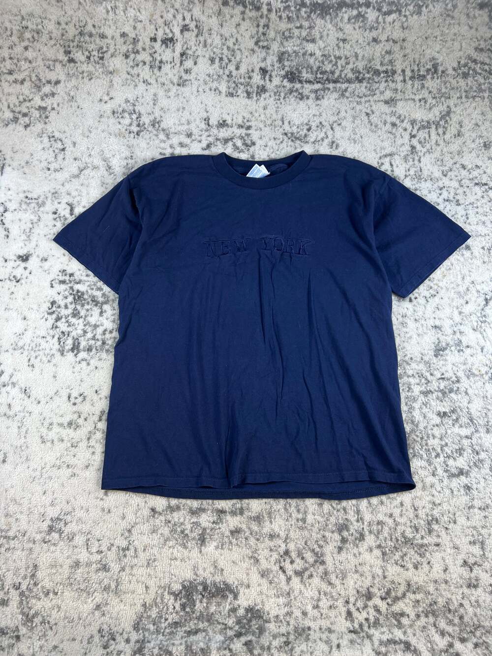 VTG New York Spellout Script Shirt Adult XL Navy Blue Oversized 2000's